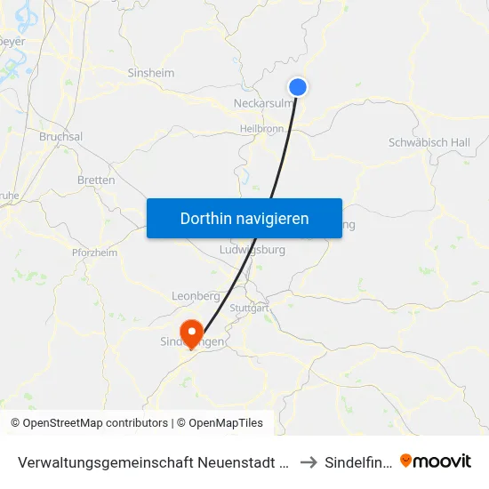 Verwaltungsgemeinschaft Neuenstadt am Kocher to Sindelfingen map