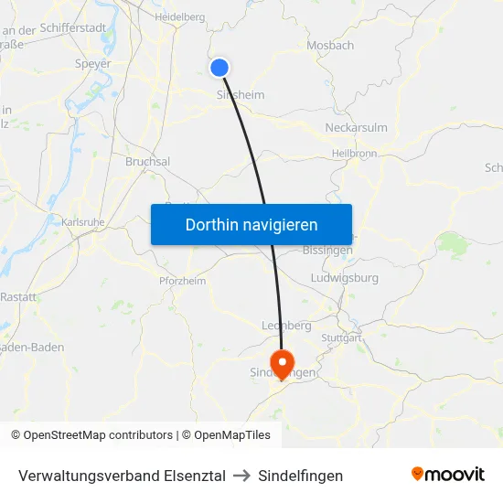 Verwaltungsverband Elsenztal to Sindelfingen map