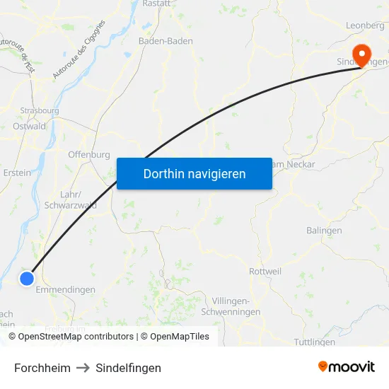 Forchheim to Sindelfingen map