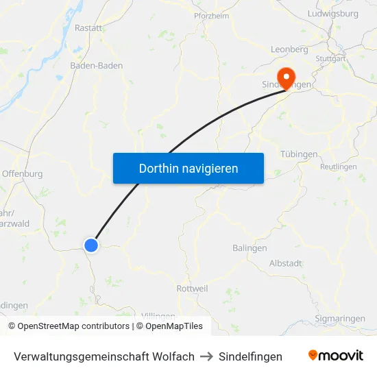 Verwaltungsgemeinschaft Wolfach to Sindelfingen map