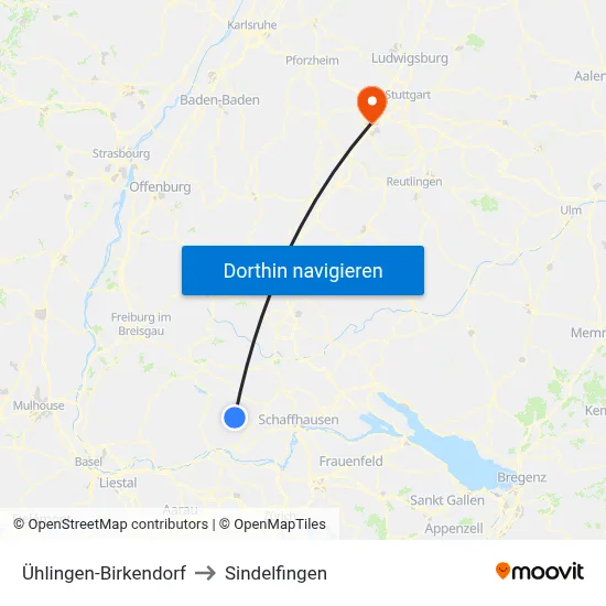 Ühlingen-Birkendorf to Sindelfingen map