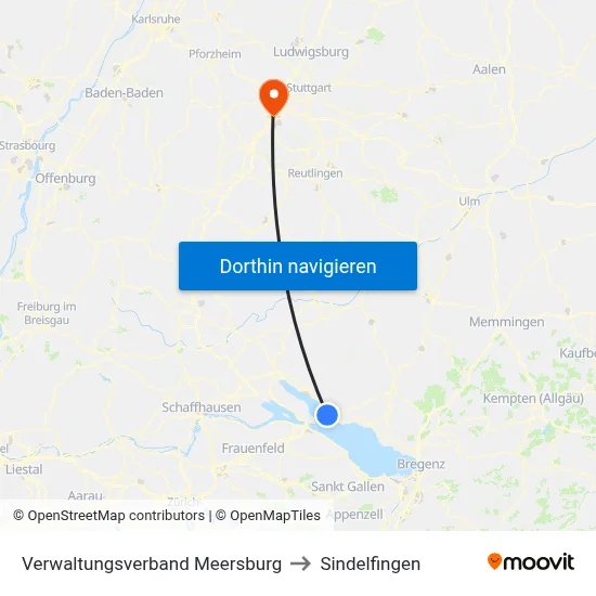 Verwaltungsverband Meersburg to Sindelfingen map