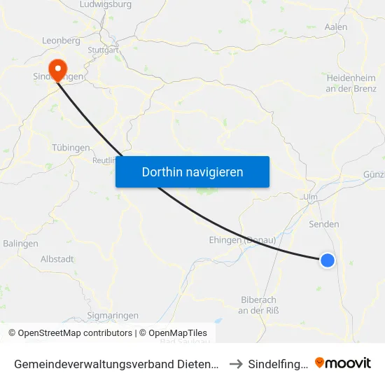 Gemeindeverwaltungsverband Dietenheim to Sindelfingen map