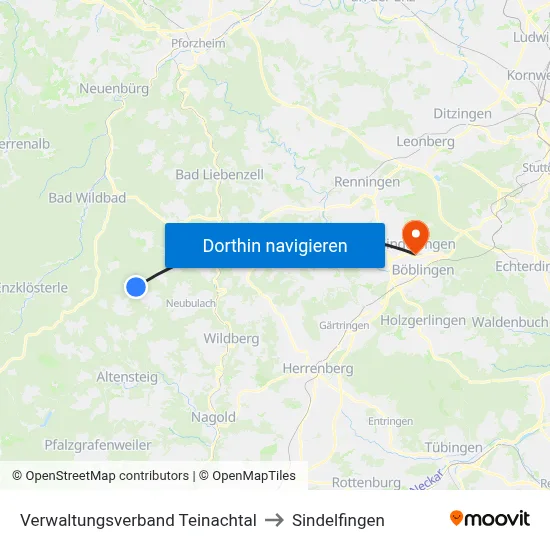Verwaltungsverband Teinachtal to Sindelfingen map