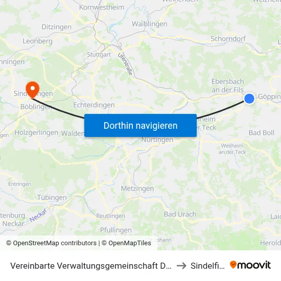 Vereinbarte Verwaltungsgemeinschaft Der Stadt Uhingen to Sindelfingen map