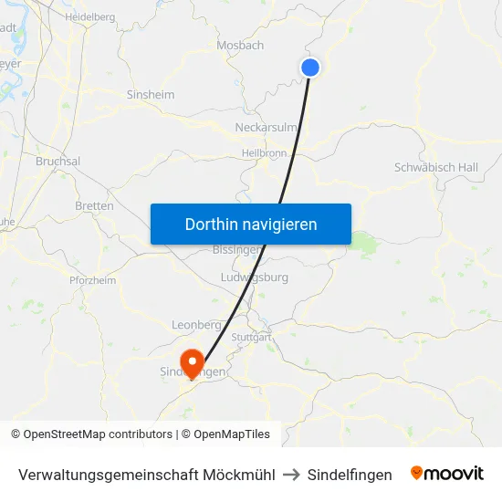 Verwaltungsgemeinschaft Möckmühl to Sindelfingen map