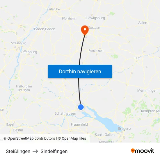 Steißlingen to Sindelfingen map