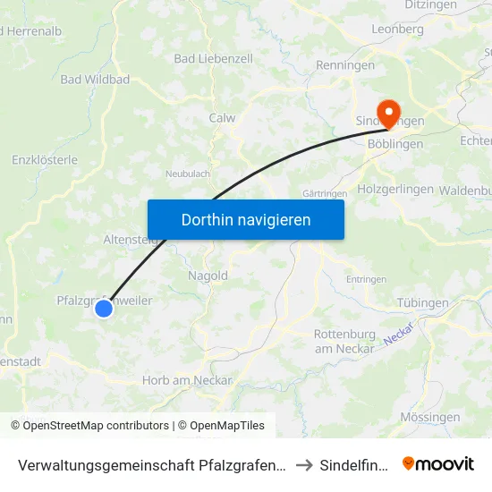 Verwaltungsgemeinschaft Pfalzgrafenweiler to Sindelfingen map