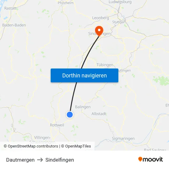 Dautmergen to Sindelfingen map