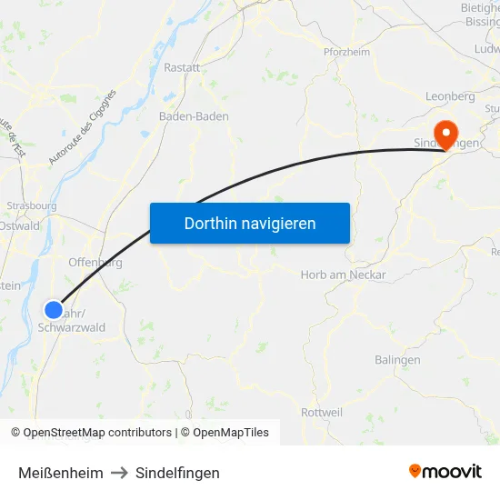 Meißenheim to Sindelfingen map