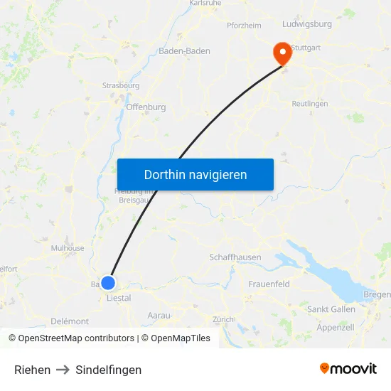Riehen to Sindelfingen map