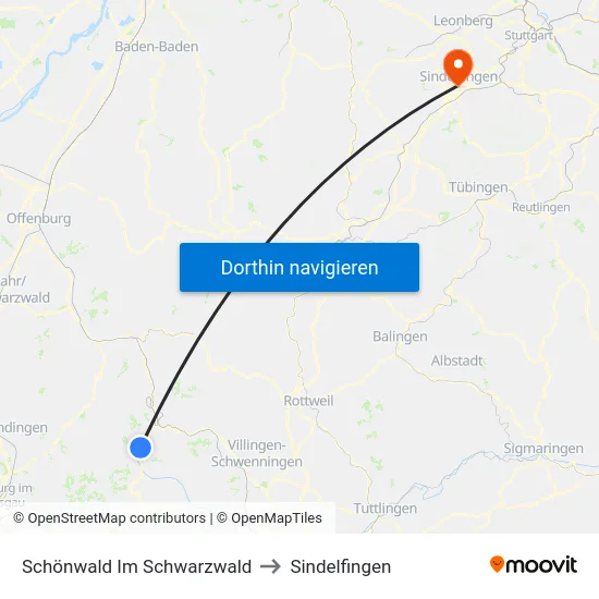 Schönwald Im Schwarzwald to Sindelfingen map