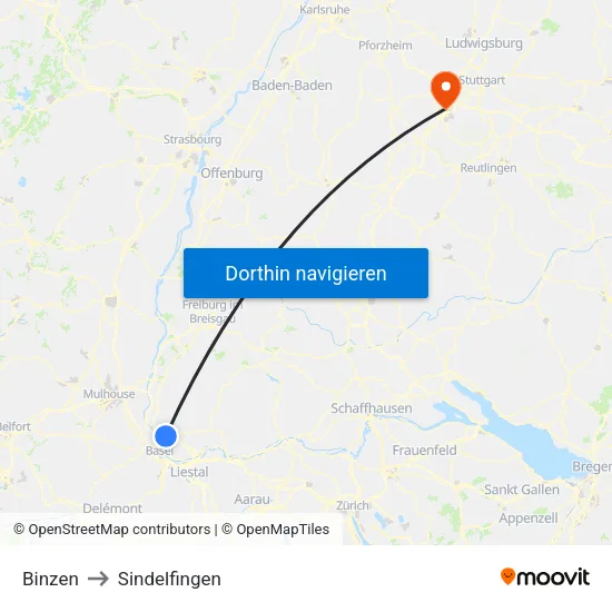 Binzen to Sindelfingen map
