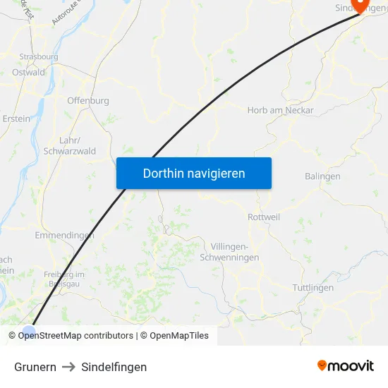 Grunern to Sindelfingen map