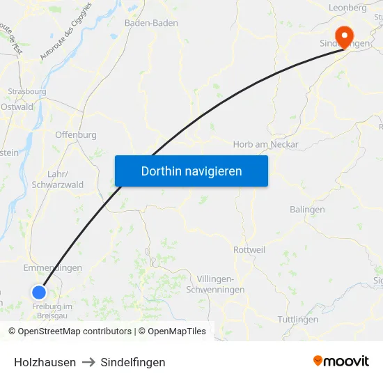 Holzhausen to Sindelfingen map