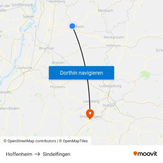 Hoffenheim to Sindelfingen map