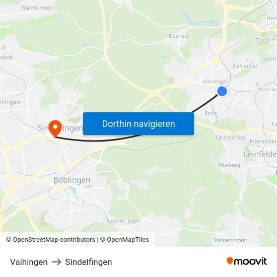 Vaihingen to Sindelfingen map
