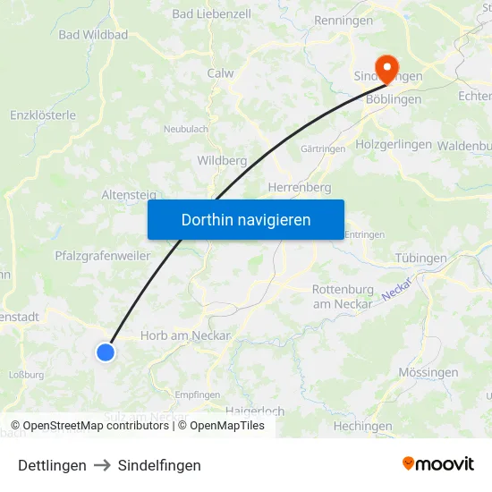 Dettlingen to Sindelfingen map