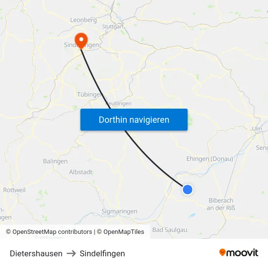 Dietershausen to Sindelfingen map