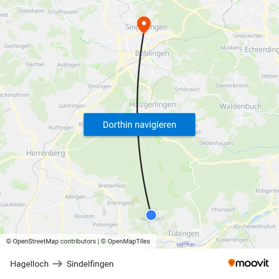 Hagelloch to Sindelfingen map