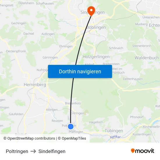 Poltringen to Sindelfingen map