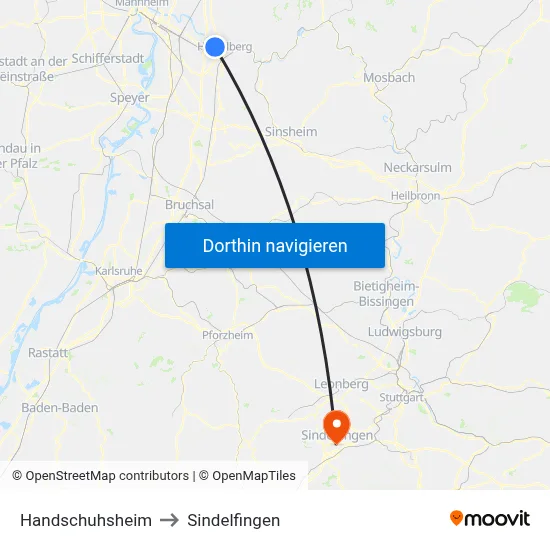 Handschuhsheim to Sindelfingen map