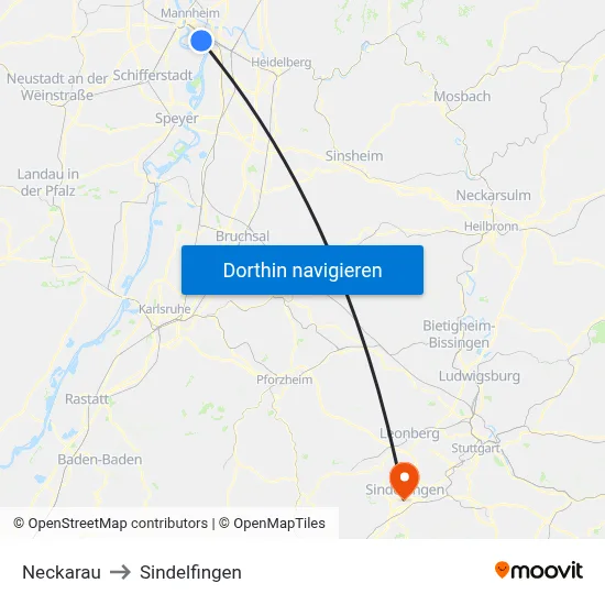 Neckarau to Sindelfingen map