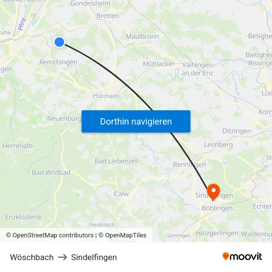 Wöschbach to Sindelfingen map