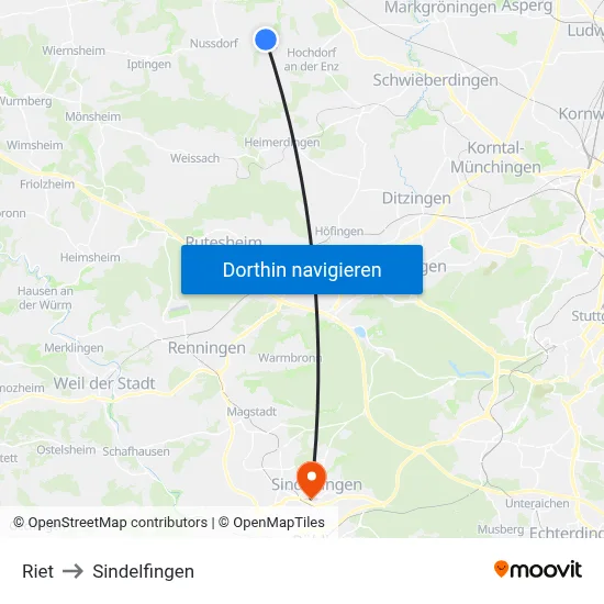 Riet to Sindelfingen map