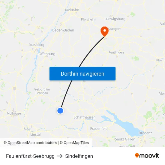 Faulenfürst-Seebrugg to Sindelfingen map