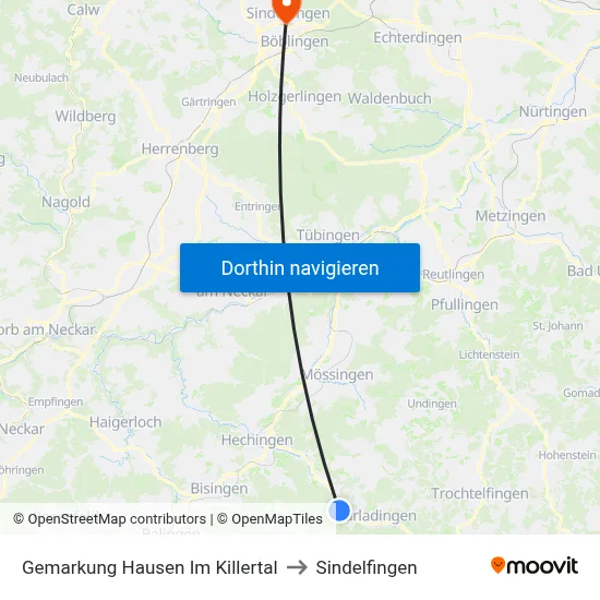 Gemarkung Hausen Im Killertal to Sindelfingen map