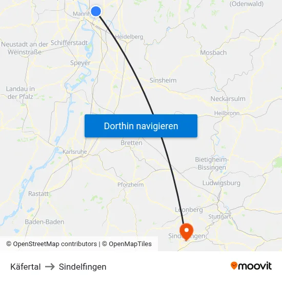 Käfertal to Sindelfingen map