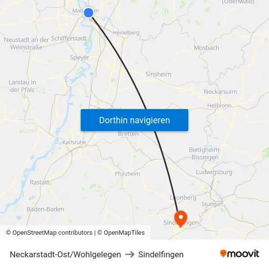 Neckarstadt-Ost/Wohlgelegen to Sindelfingen map