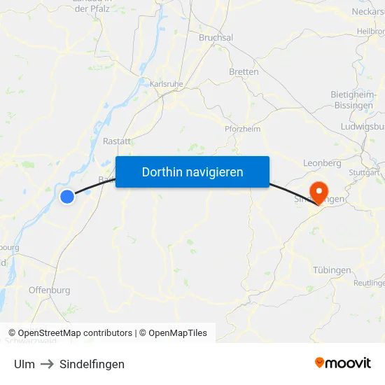 Ulm to Sindelfingen map