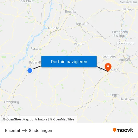 Eisental to Sindelfingen map