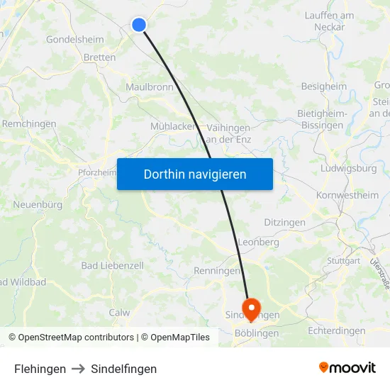Flehingen to Sindelfingen map
