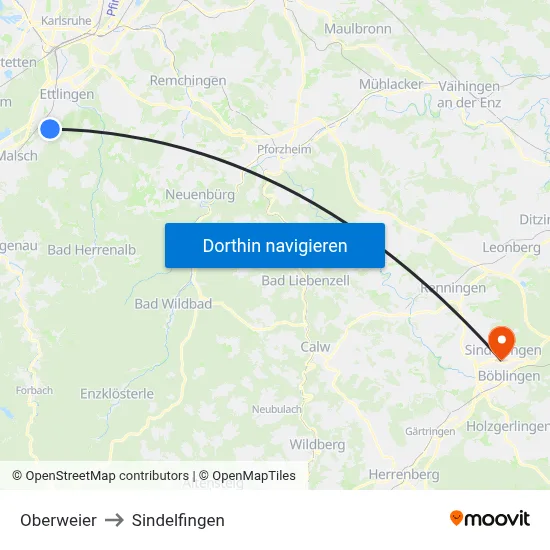 Oberweier to Sindelfingen map