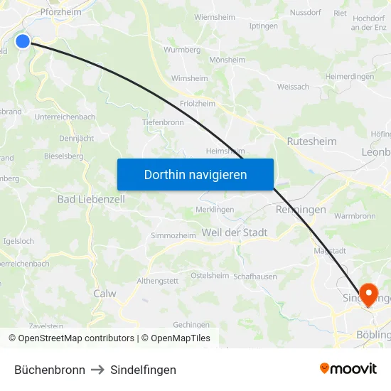 Büchenbronn to Sindelfingen map