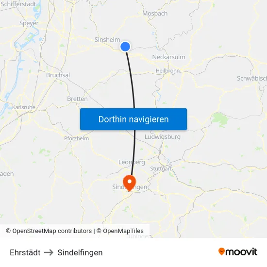 Ehrstädt to Sindelfingen map