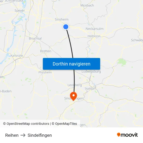 Reihen to Sindelfingen map