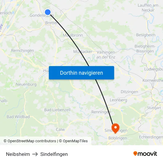 Neibsheim to Sindelfingen map