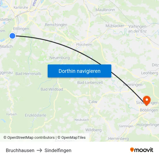 Bruchhausen to Sindelfingen map