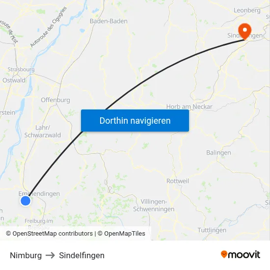 Nimburg to Sindelfingen map