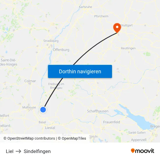 Liel to Sindelfingen map