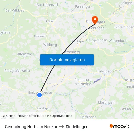 Gemarkung Horb am Neckar to Sindelfingen map