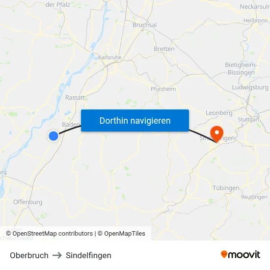 Oberbruch to Sindelfingen map