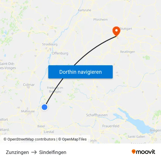 Zunzingen to Sindelfingen map