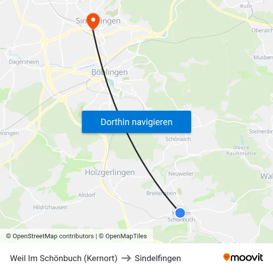 Weil Im Schönbuch (Kernort) to Sindelfingen map