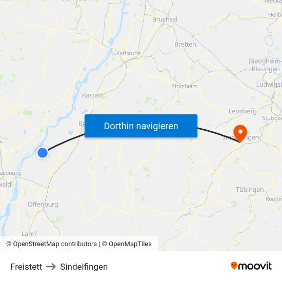 Freistett to Sindelfingen map