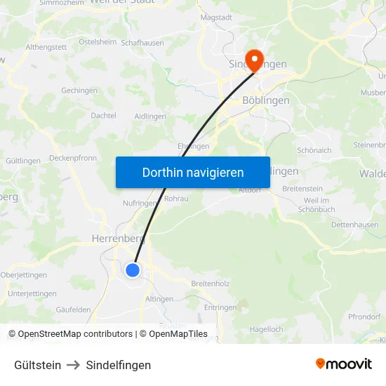 Gültstein to Sindelfingen map